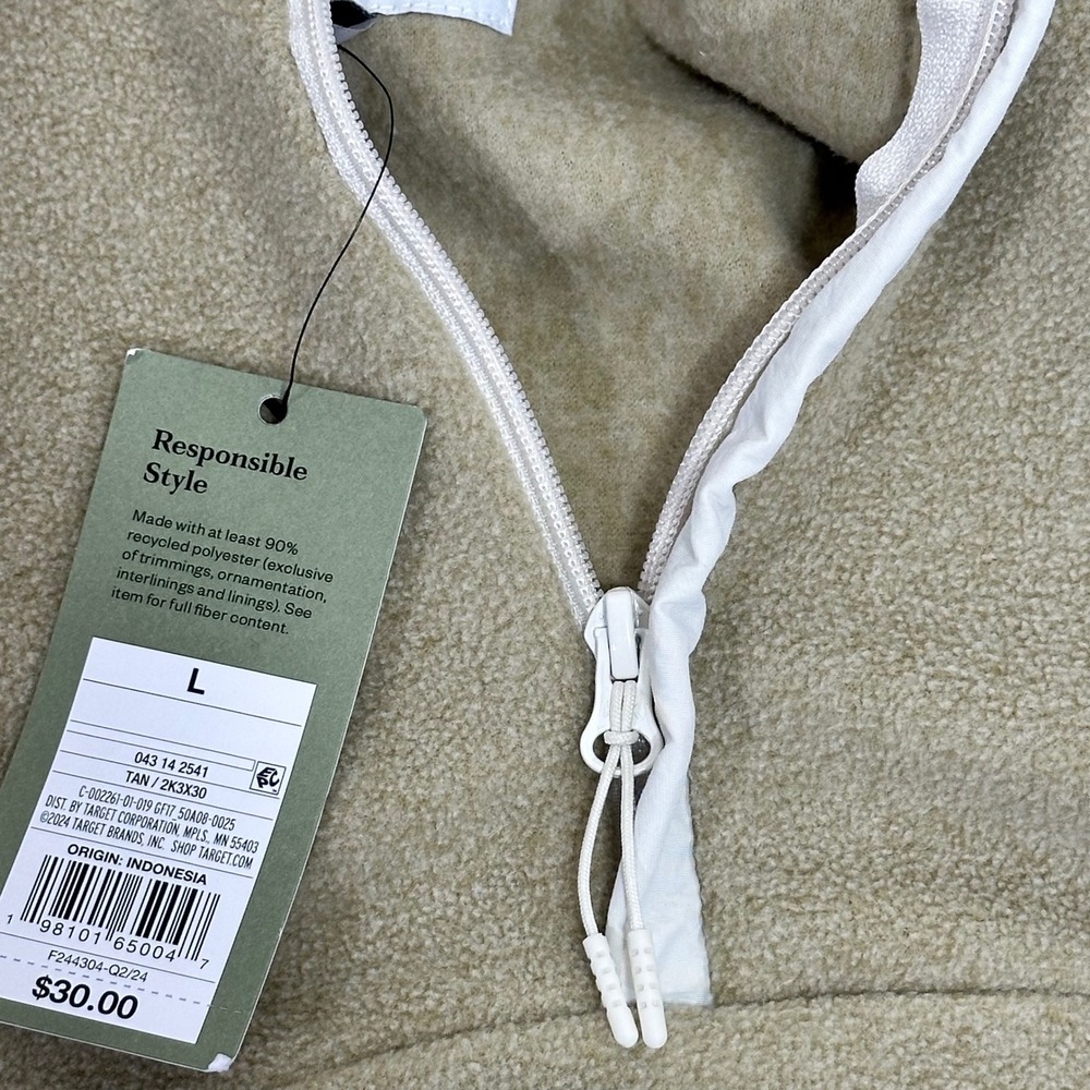 Goodfellow & Co Tan Fleece Quarter Zip Pullover Mock Neck Sweatshirt Large NEW - Picture 7 of 8